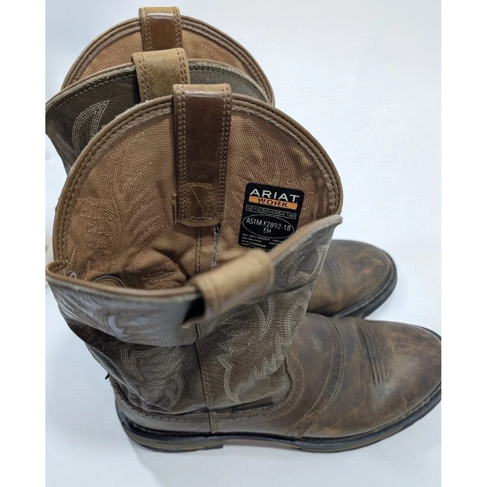 Ariat Men's WorkHog Pull-On soft toe Boots 11D Aged Bark Brown Leather 10001188